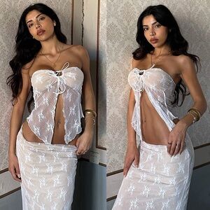 Tiger Mist- Karolina White Lace Skirt and Top Set Size Large Summer